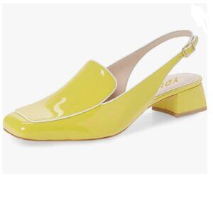 YDN Yellow Square Toe Block Low Heels Slingback Formal Loafer Dressy Pump